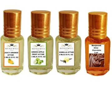 Menjewell Fragrances Pack of 4Pc 3ml Fruity and Floral Attar For Men and Women