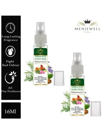 Menjewell Pack Of 2 Ambery Basil Floral Musk Eau de Parfum – 16 ml For Men