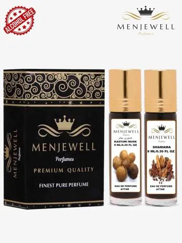 Menjewell Pack Of 2 Kasturi Musk and Chandan-E-Khaas Long Lasting 9ML Attar Floral woody