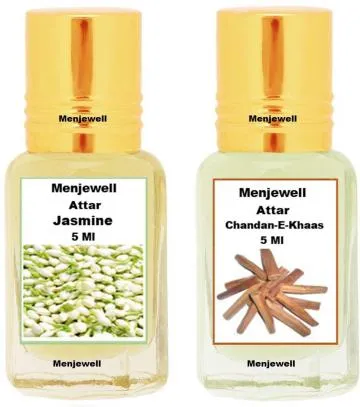 Menjewell Pack of 2PC Attar Chandan-E-Khaas 5MLJasmine 5ML Floral Attar Sandalwood Jasmin