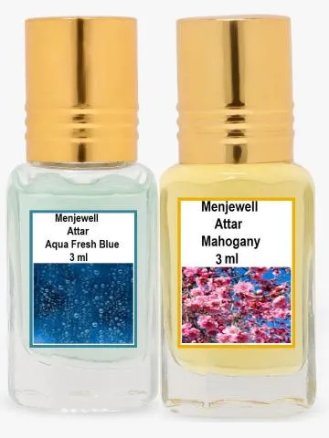Menjewell Pack of 2Pc Attar Aqua Fresh blue Mahogany 3ml Floral Attar Natural Floral