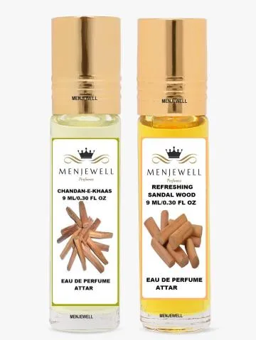 Menjewell Pack of 2PC Attar Chandan-E-Khaas ReFreshing sandalwood 9MLFloral Attar Woody