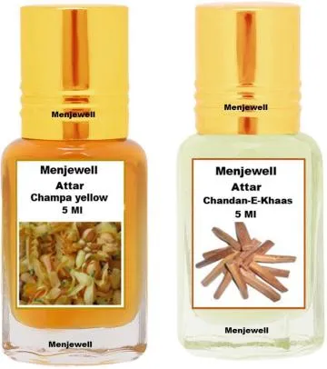 Menjewell Pack of 2PC Attar Chandan-E-Khaas 5MLChampa Yellow 5ML Floral Attar Sandalwood Champa