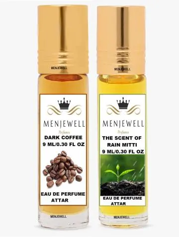 Menjewell Pack Of 2PC Attar Dark coffee 9MLThe scent of rain Mitti 9ML Floral Attar Floral