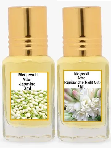 Menjewell Pack of 2PC Attar Jasmine Rajnigandha real 3ml Floral Attar Rajniganda Jasmin