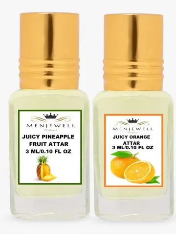 Menjewell Pack of 2Pc Attar JuicyPineapple 3ml Juicy Orange 3ml Herbal Attar Fruity Citrus