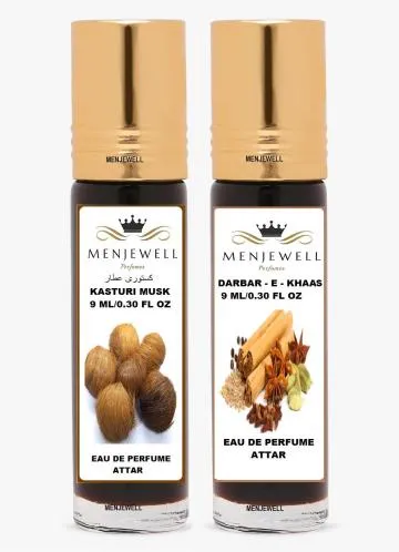 Menjewell Pack Of 2PC Attar Kasturi Musk 9ML Darbar-e-Khaas 9ML Floral Attar Musk Spicy