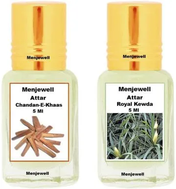 Menjewell Pack of 2PC AttarChandan-E-Khaas 5MLRoyal Kewda 5ML Floral Attar Kewda Sandalwood