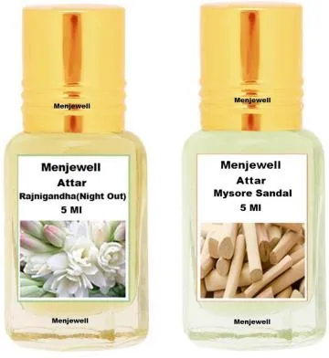 Menjewell Pack of 2PCS AttarRajnigandha 5MLMysore Sandal 5ML Floral Attar Floral