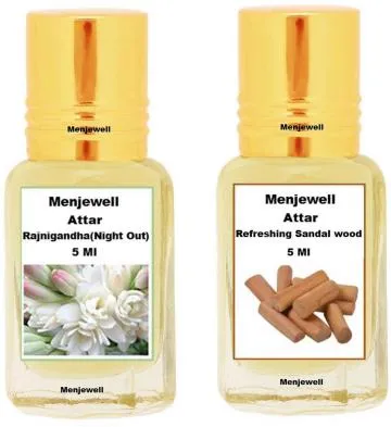 Menjewell Pack of 2PCS AttarRajnigandha 5MLRefreshing Sandalwood 5ML Floral Attar Floral
