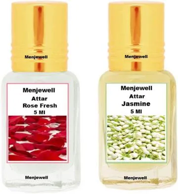 Menjewell Pack of 2PCS AttarRose Fresh 5MLJasmine 5ML Floral Attar Rose Motia-Jasmin