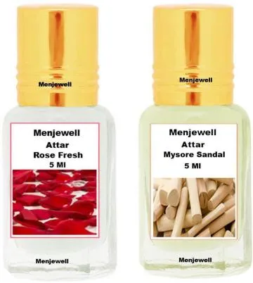 Menjewell Pack of 2PCS AttarRose Fresh 5MLMysore Sandalwood 5ML Floral Attar Floral