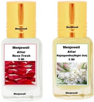 Menjewell Pack of 2PCS AttarRose Fresh 5MLRajnigandha 5ML Floral Attar Floral