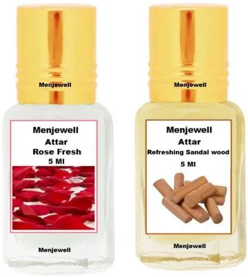 Menjewell Pack of 2PCS AttarRose Fresh 5MLRefreshing Sandalwood 5ML Floral Attar Floral