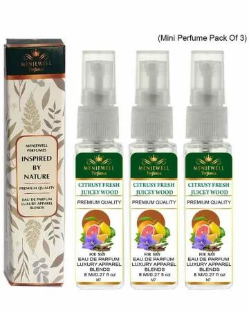 Menjewell Pack Of 3 Citrusy Fresh Juicey Wood Eau de Parfum – 24 ml For Men
