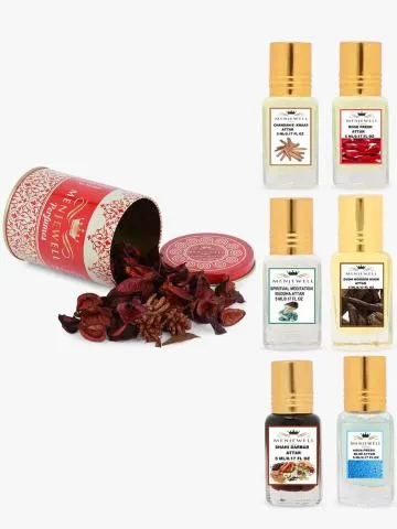 Menjewell Pack of 6pc ChandanRoseSpiritual Meditation BuddhaOudhShahi DarbarAqua 30Ml Attar