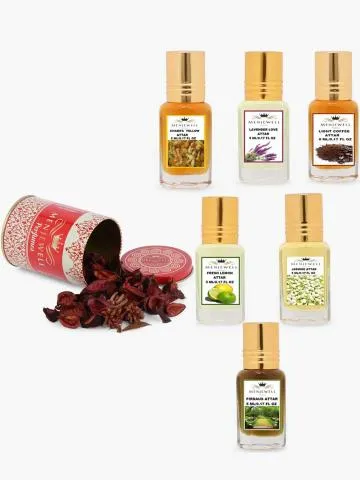 Menjewell Pack of 6PCs AttarChampaLavender LoveLight CoffeeLemonJasmineFirdaus 30ML Attar