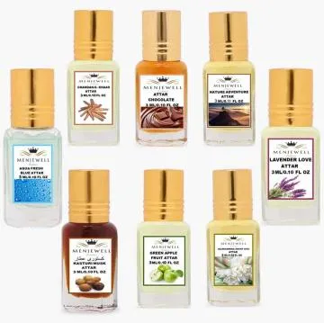 Menjewell Pack of 8pc AquaChandanChocolateAdventureKasturiGreen AppleRajnigandhaLovender 3ML