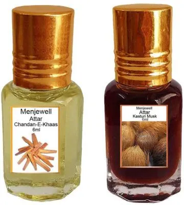 Menjewell Pack of Chandan-E-Khaas 6ml and Kasturi Musk 6ml Natural Itra-Attar- Perfume Floral Attar