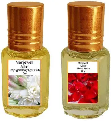 Menjewell Pack of The Rajnigandha 6ml and The Rose Fresh 6ml Natural Itra-Attar- Perfume Floral Attar