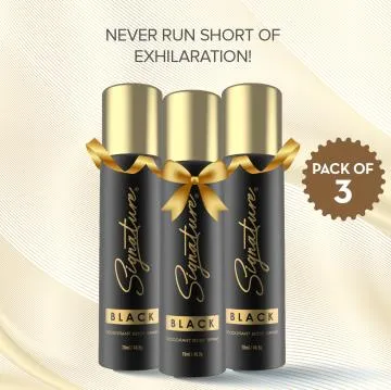 Signature Black Deodorant Body Spray -Pack of 3 70 ml each-Deodorant For Men- Long Lasting fragrance -Skin Friendly Deo