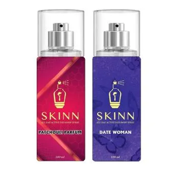 SKINN Refreshing Deo Body Spray Duopack PATCHOULI PARFUM+ DATE WOMAN Pack of 2