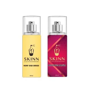 SKINN Refreshing Deo Body Spray Duopack PATCHOULI PARFUM+ HONEY OUD UNISEX Pack of 2