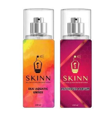 SKINN Refreshing Deo Body Spray Duopack PATCHOULI PARFUM+ SKAI AQUATIC UNISEX Pack of 2