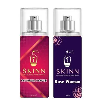 SKINN Refreshing Deo Body Spray Duopack PATCHOULI PARFUM+ROSE WOMAN  Pack of 2