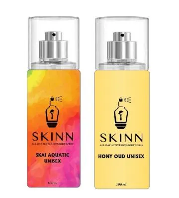 SKINN Refreshing Deo Body Spray Duopack SKAI AQUATIC UNISEX+ HONEY OUD UNISEX Pack of 2
