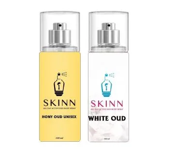 SKINN Refreshing Deo Body Spray Duopack WHITE OUD + HONY OUD UNISEX for Men and Women Body Deodorant 100 ML Each Pack of 2