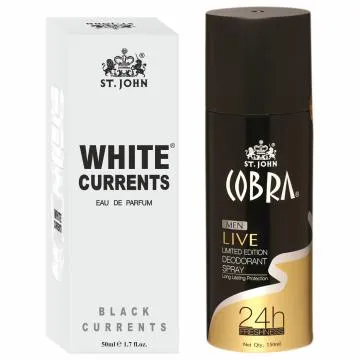 ST-JOHN Cobra Deodrant Live 150 ml and Cobra Black Current 50ml Perfume Combo Gift Pack Perfume Body Spray – For Men and Women 200 ml Pack of 2