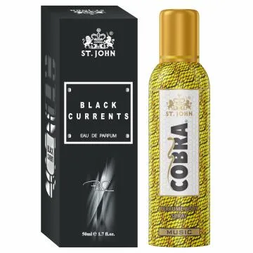 ST-JOHN Cobra Deodrant No Gas Music 100ml and Black Current 50ml Perfume Combo Pack Perfume Body Spray – For Men and Women 150 ml Pack of 2