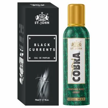 ST-JOHN Cobra Deodrant No Gas Real Man 100ml and Black Current 50ml Perfume Combo Pack Perfume Body Spray – For Men and Women 150 ml Pack of 2
