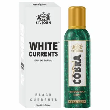 ST-JOHN Cobra Deodrant No Gas Real Man 100ml and White Current 50ml Perfume Combo Pack Perfume Body Spray – For Men and Women 150 ml Pack of 2