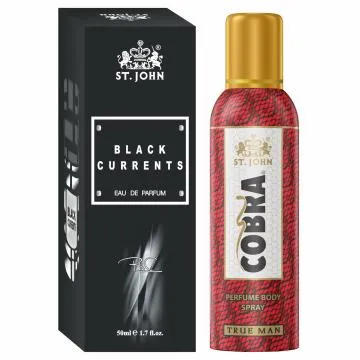 ST-JOHN Cobra Deodrant No Gas True Man 100ml and Black Current 50ml Perfume Combo Pack Perfume Body Spray – For Men and Women 150 ml Pack of 2