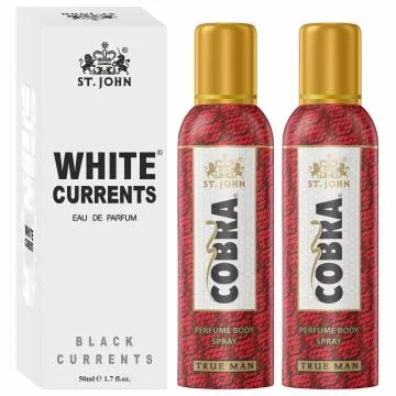ST-JOHN Cobra Deodrant No Gas True Man Pack of 2 100ml each and White Current 50ml Combo Perfume Body Spray – For Men and Women 250 ml Pack of 2