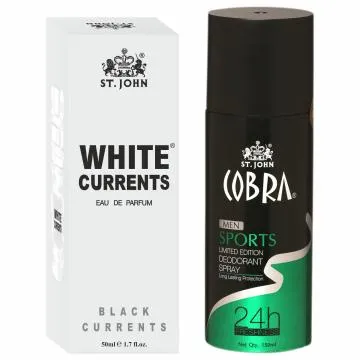 ST-JOHN Cobra Deodrant Sports 150 ml and Cobra Black Current 50ml Perfume Combo Gift Pack Perfume Body Spray – For Men and Women 200 ml Pack of 2
