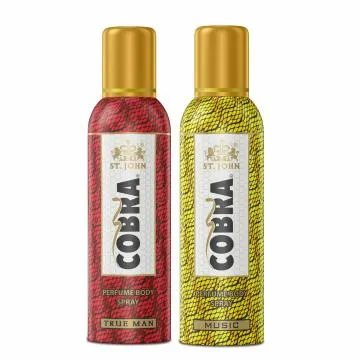 ST-JOHN Cobra Music and True Man Perfume Body Spray for Men up to 24 hours 100ml Each Pack of 2