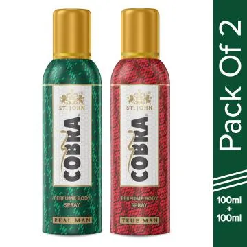 ST-JOHN Cobra Real Man and True Man Perfume Body Spray for Men up to 24 hours 100ml Each Pack of 2