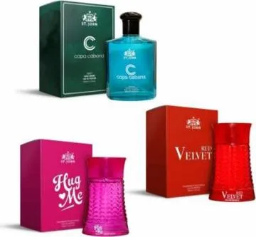 ST-JOHN Hug Me Copa Cabana and Red Velvet Eau De Perfume 100ml Each for Men and Women – Pack of 3
