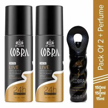 ST-JOHN Men Live Limited Edition Deodorant Spray Long lasting Protection-150 ml Each and Cobra Eau De Perfume 15ml For Men – Pack of 3