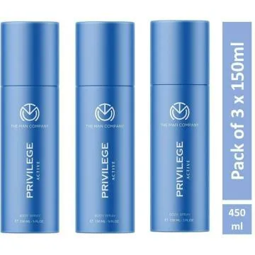THE MAN COMPANY Privilege Active Long Lasting Deodorant Combo Pack of 3 Deodorant Spray – For Men 450 ml Pack of 3
