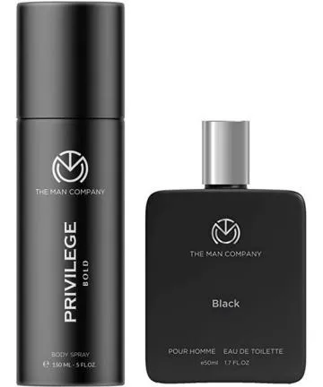 THE MAN COMPANY Privilege Bold Deodorant for Men 150ml with Black EDT 50ml Perfume Body Spray – For Men 200 ml Pack of 2