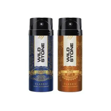 Wild Stone Classic Cologne and Musk Deodorant Combo for Men Pack of 2 225ml each