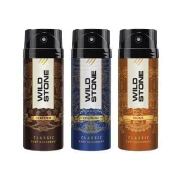 Wild Stone Classic Cologne Leather and Musk Deodorant Combo for Men Pack of 3 225ml each