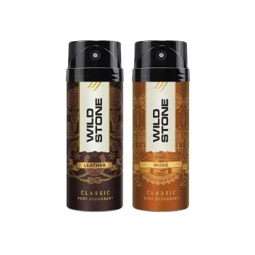 Wild Stone Classic Leather and Musk Deodorant Combo for Men Pack of 2 225ml each