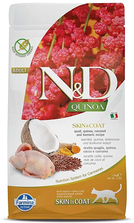 Farmina N and D Quinoa Skin And Coat Grain Free Adult Cat Dry Food Adult Cat 1.5Kg