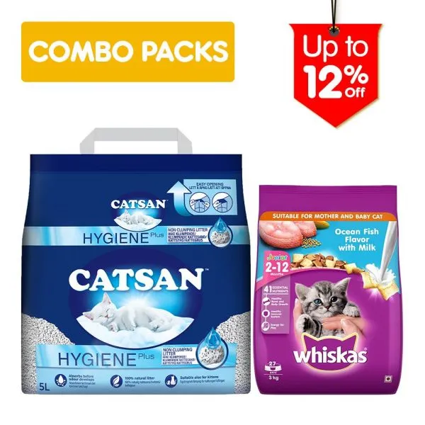 Whiskas Oceanfish 3 Kg  with  Catsan Clumping 5 L – Combo Adult Cat 3kg  with  5l