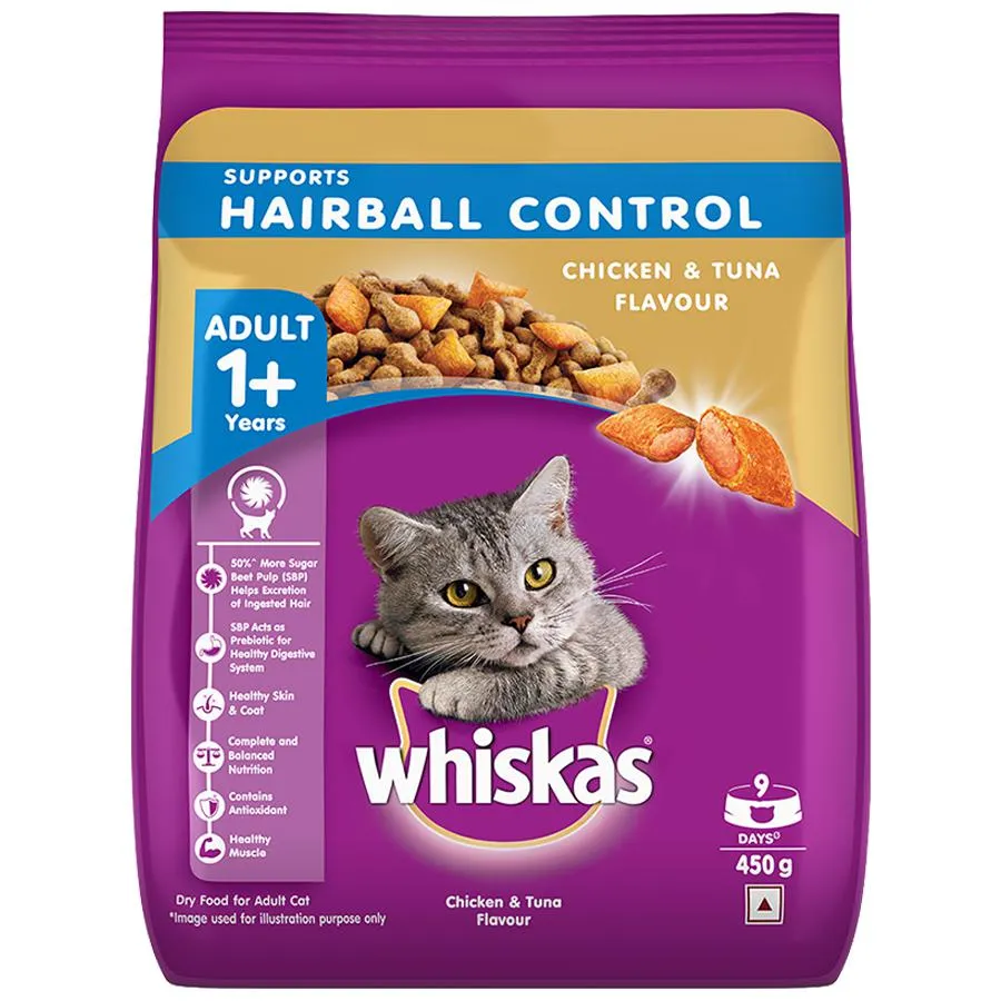Whiskas Support Hairball Control Chicken  and  Tuna Flavour Dry Food For Cats Adult Cat 1.1kg